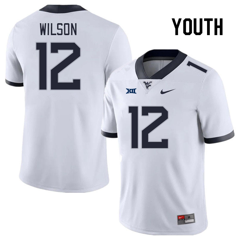 Youth #12 Anthony Wilson West Virginia Mountaineers College Football Jerseys Stitched Sale-White - Click Image to Close